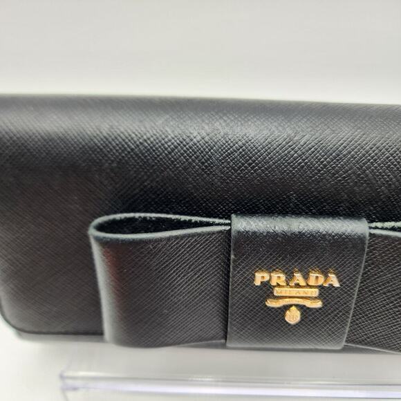 PRADA Saffiano Bow Continental Wallet Black 100% Authentic - Picture 6 of 16